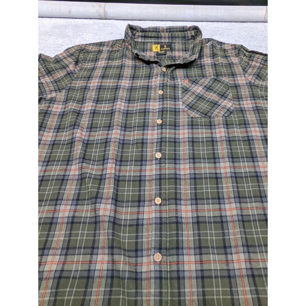 Browning Mens 3XL Green Plaid Flannel Shirt Long Sleeve Outdoor Button Up ~58" - Picture 6 of 16